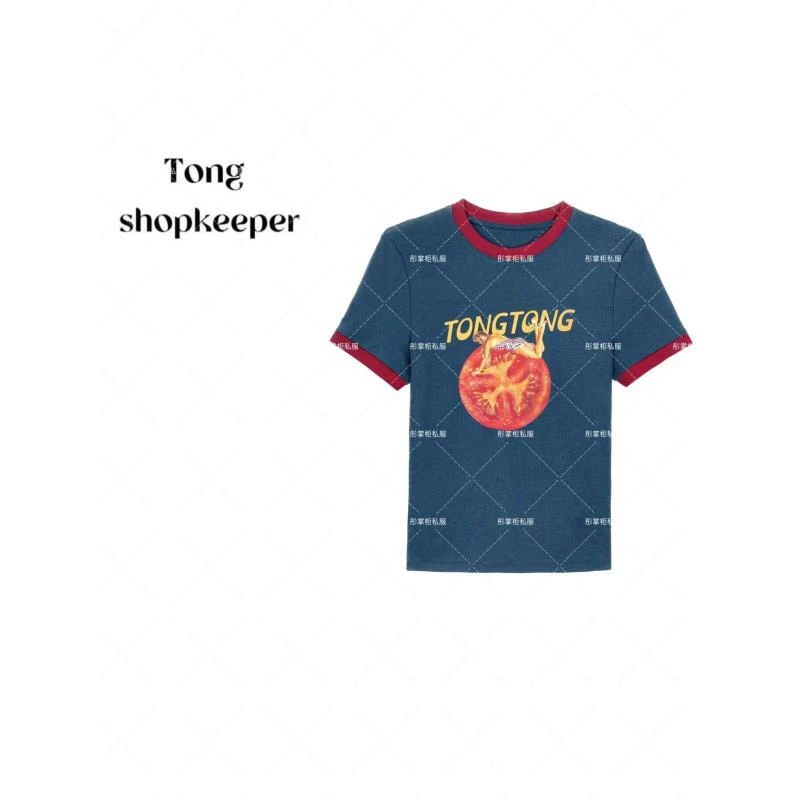 TT-QJ/彤掌柜1682060 夏季美式字母天丝羊毛艺术印花显瘦小众上衣