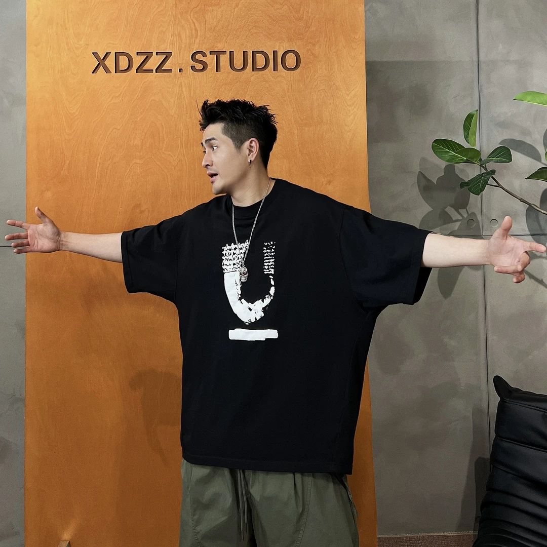 XDZZ二狗25ss夏季260g绒面发泡U字母蝙蝠纯棉T恤K721