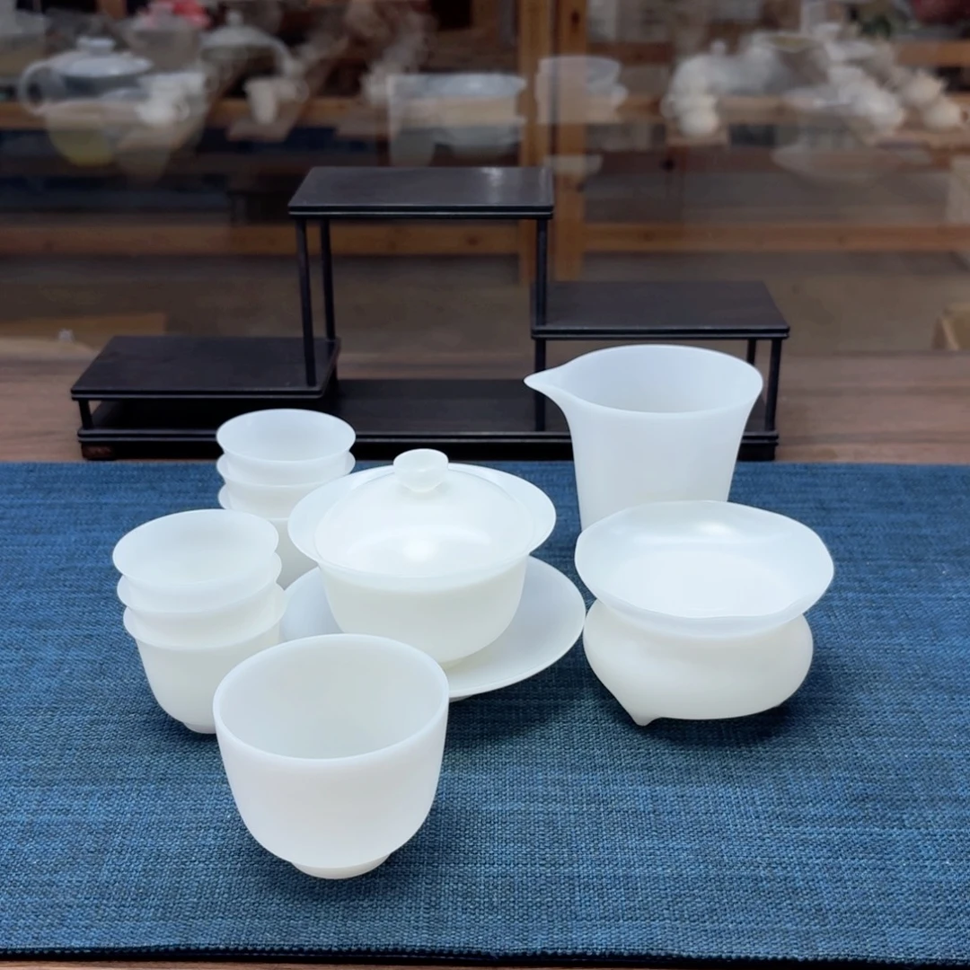 素烧薄胎璞玉冰种玉瓷茶具