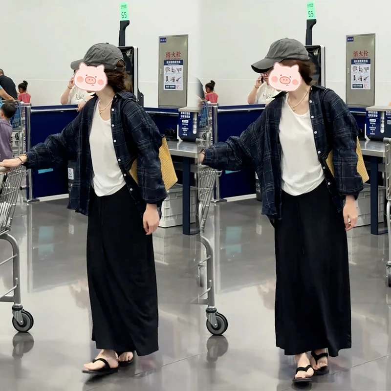 夏季新款简约休闲风穿搭一整套防晒搭配显瘦百搭半身裙两件套装女