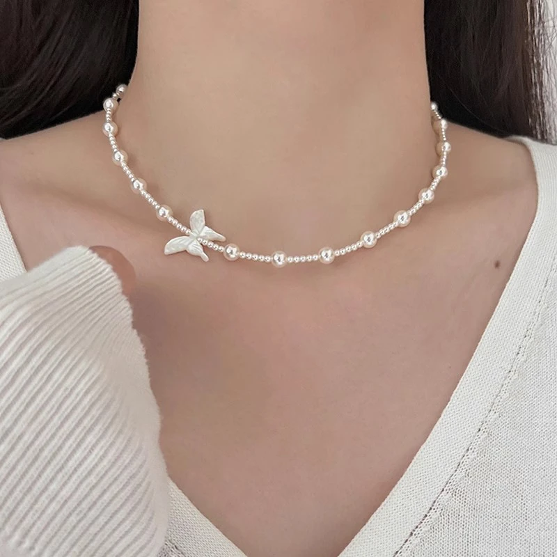 铜合金仿珍珠项链 气质轻奢小众锁骨链女士项链配饰夏天百搭颈链