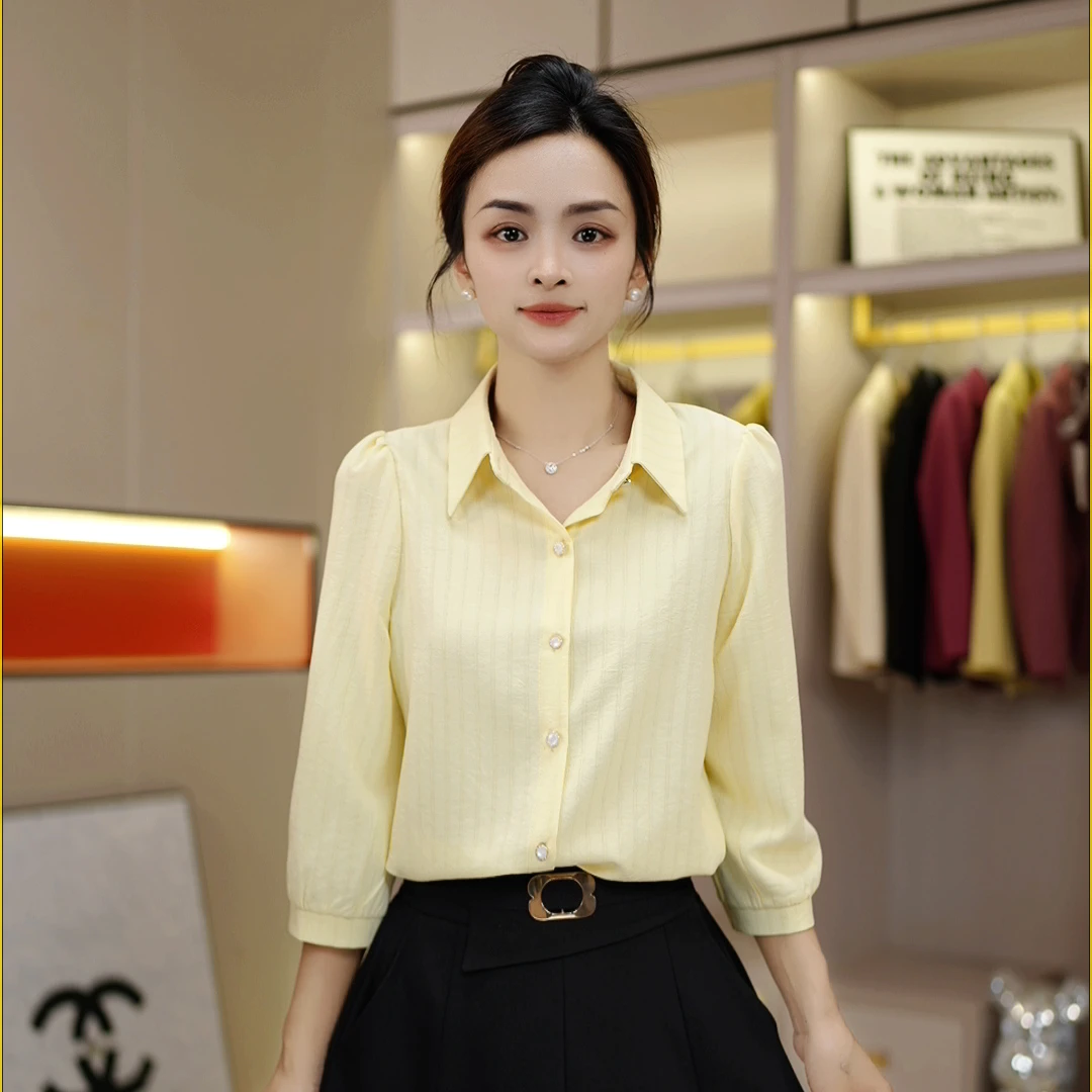 【YIYO】2025年春上新时尚百搭七分袖衬衫女设计感气质衬衣