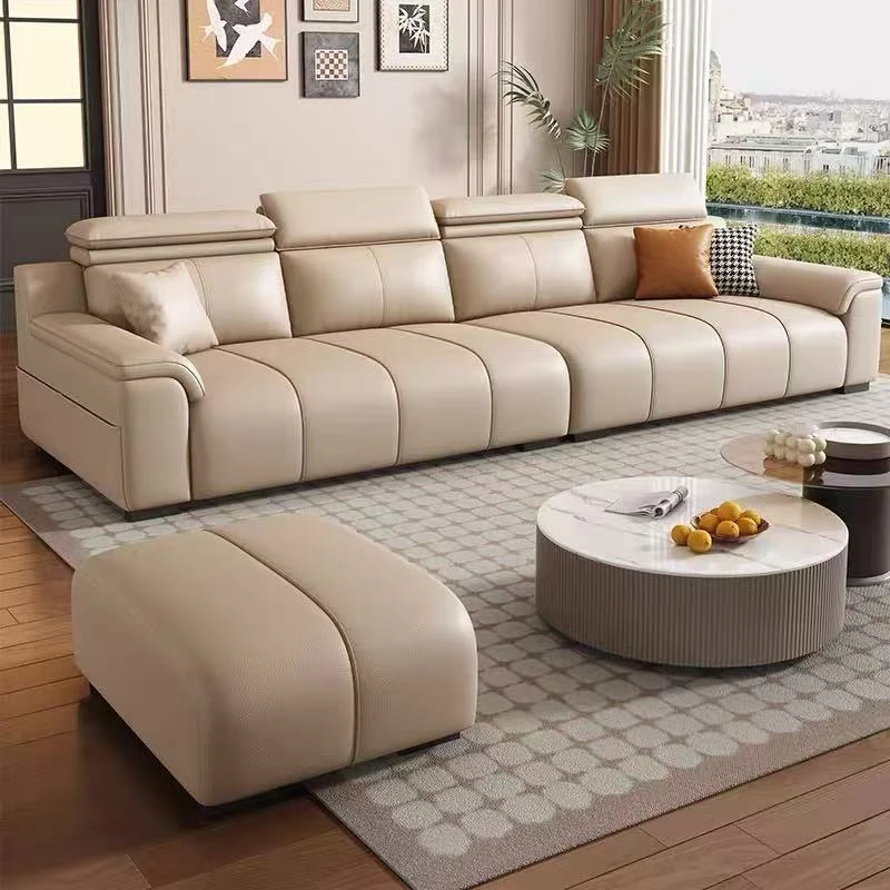 点缀钢琴键沙发真皮沙发现代简约客厅家用小户型直排落地乳胶沙发