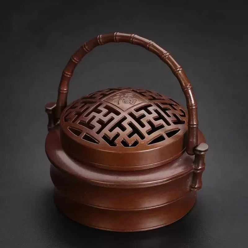 紫铜纯铜暖手炉取暖香薰炉烧香手提小手炉怀炉铜炉仿古宣德炉香炉