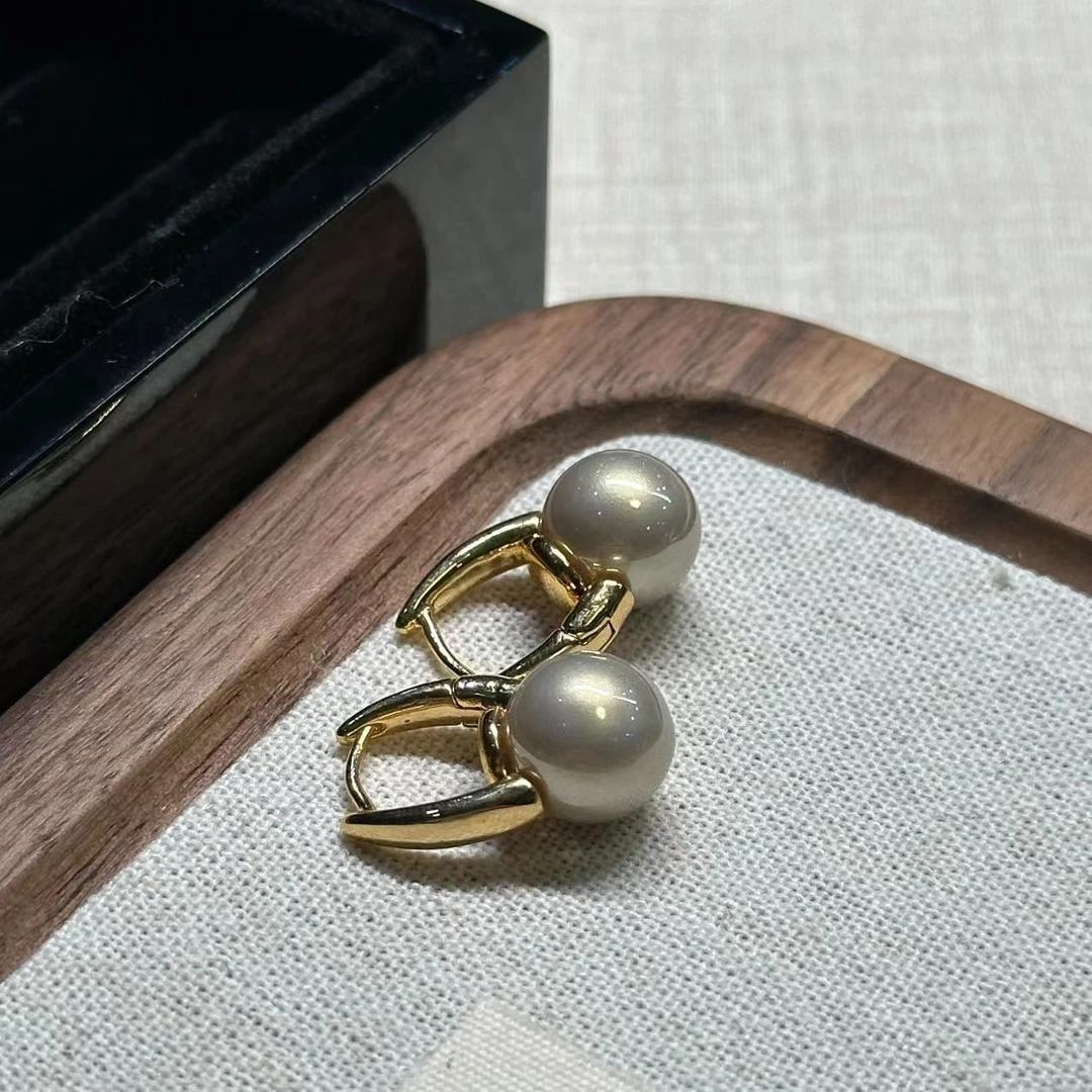 铜合金耳饰 灰色气质珠珠耳扣-5267