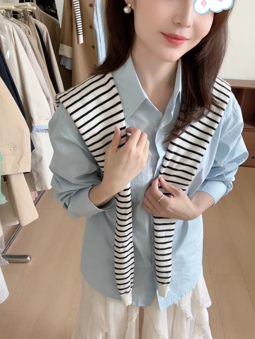 “极简月光蓝”早秋新款气质百搭显白氛围感衬衫