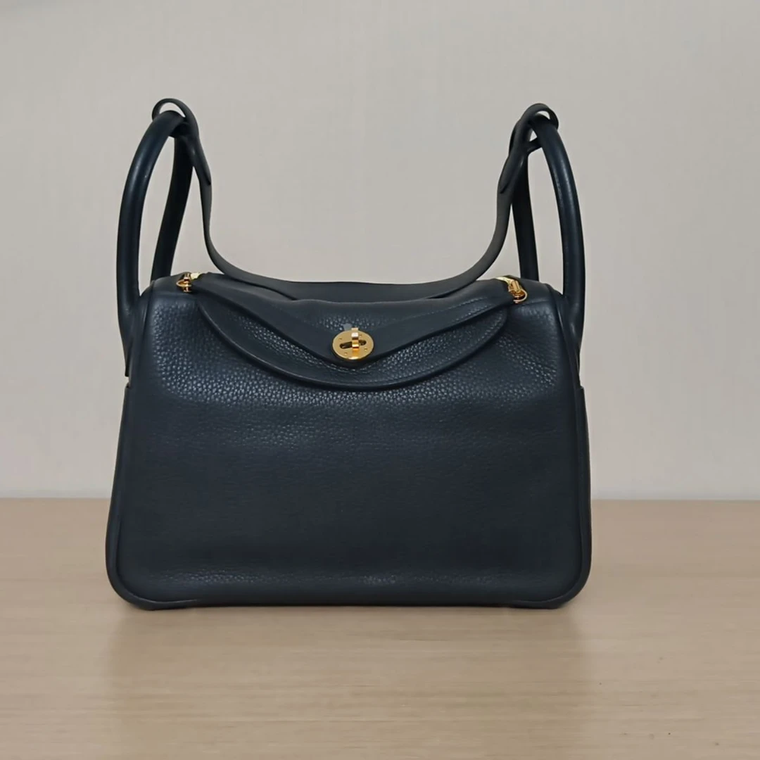 95新 Hermes/爱马仕 【双双】Lindy 30 89黑色 TC皮 Y刻 金扣