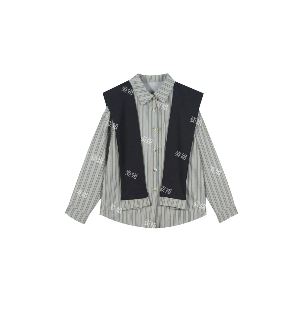 早秋韩系简约修身温柔度假通勤气质百搭披肩衬衫2601#