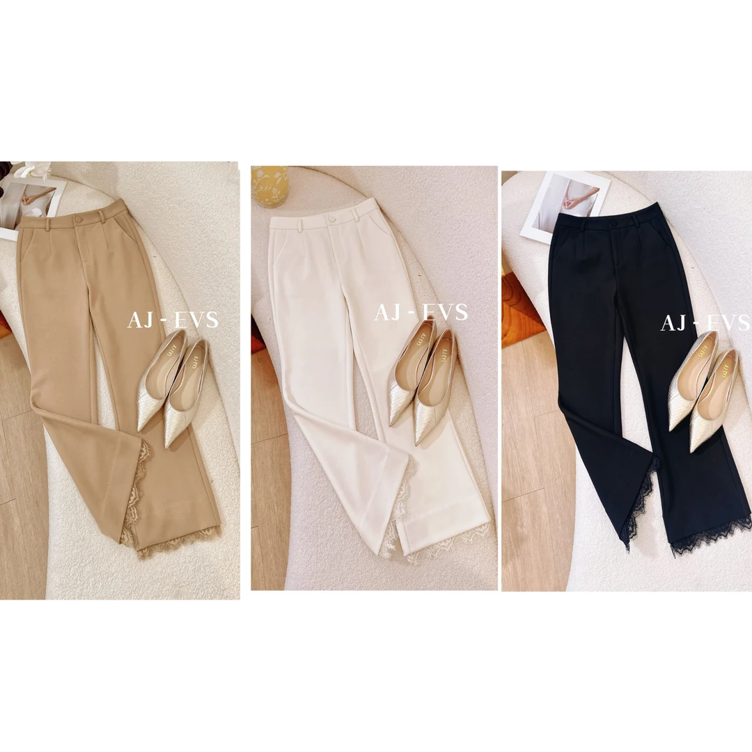 AJ - EVS【蕾丝女神裤·高弹力显瘦拼接蕾丝优雅九分微喇裤】