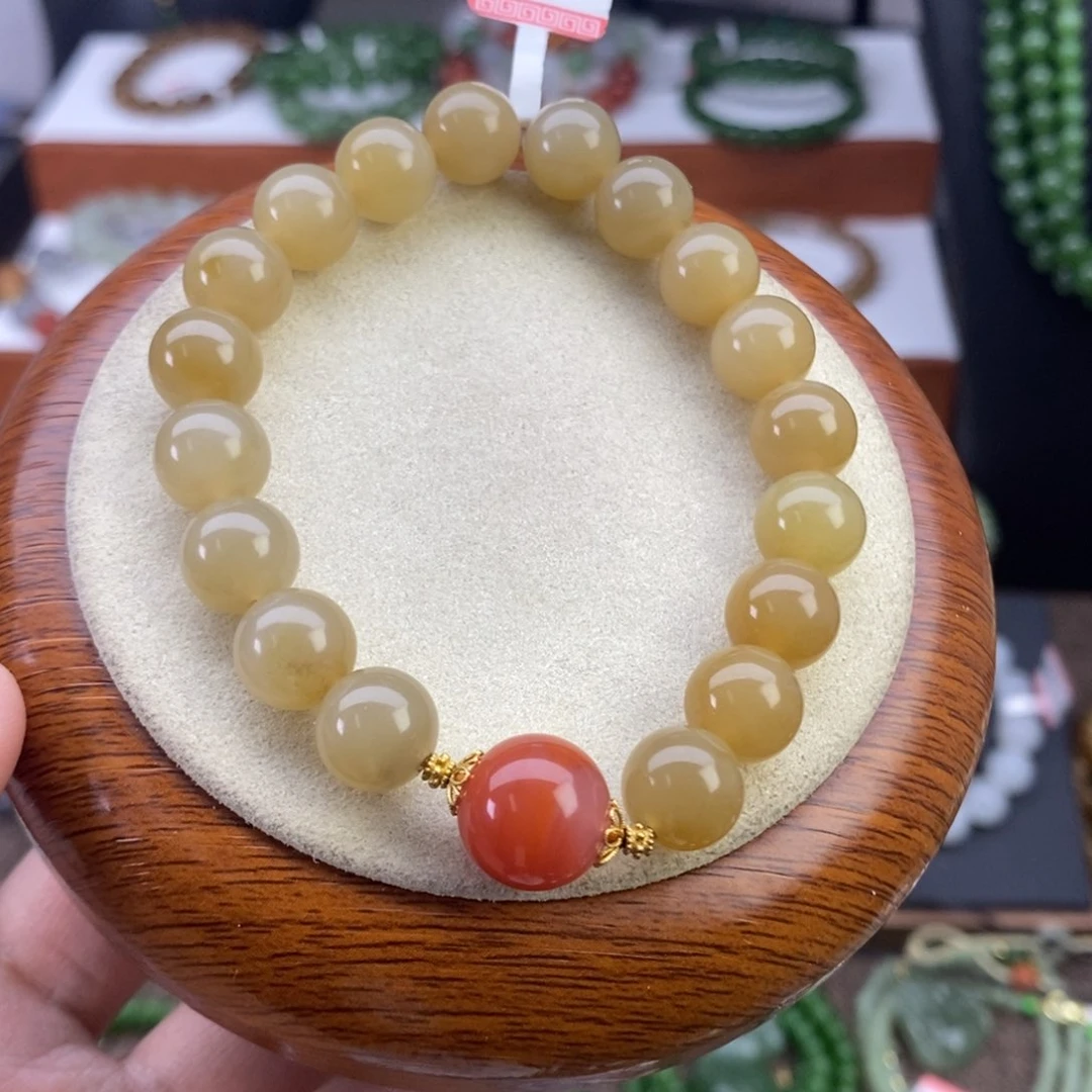 和田玉手串未镶嵌且末糖卡10