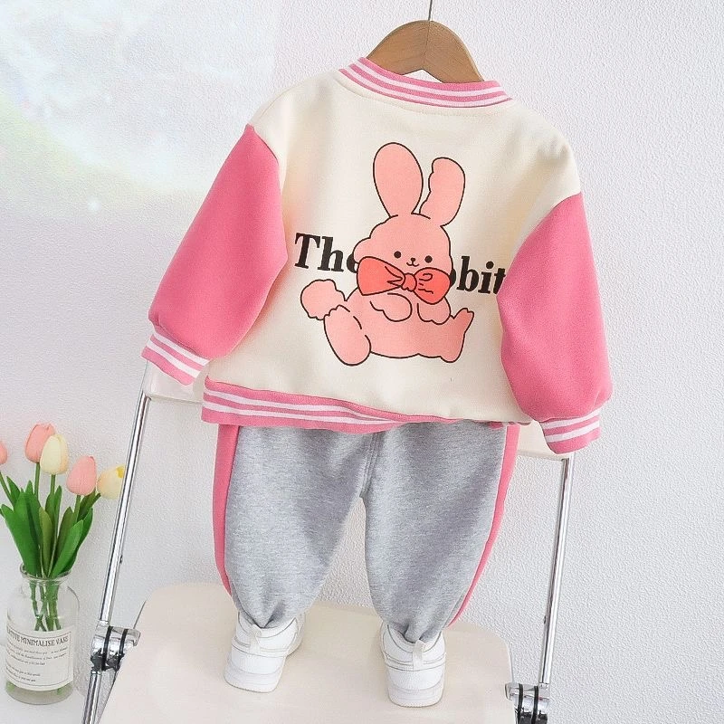 女童棒球服套装2022秋冬最新款加绒加厚两件套女宝宝时髦童装潮