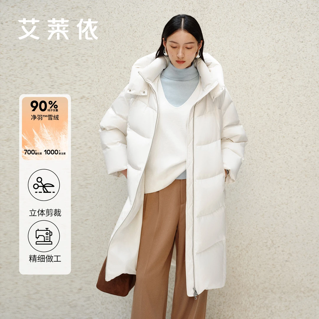 d-艾莱依羽绒服女款运动时尚连帽中长款休闲保暖立体剪裁秋冬1022
