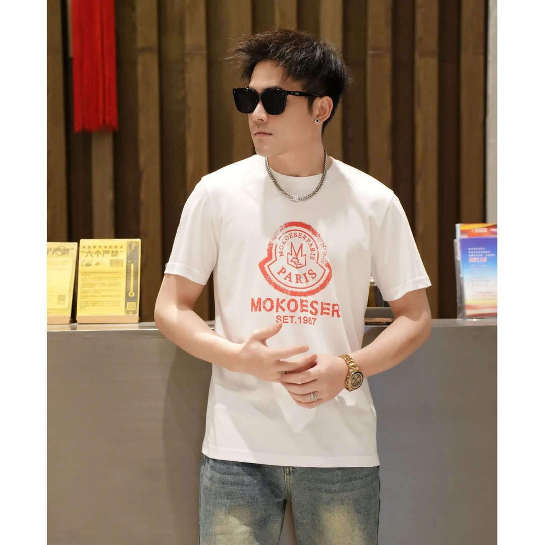 2025夏季男士新款轻奢印花休闲圆领修身潮流短袖t恤潮牌百搭半袖