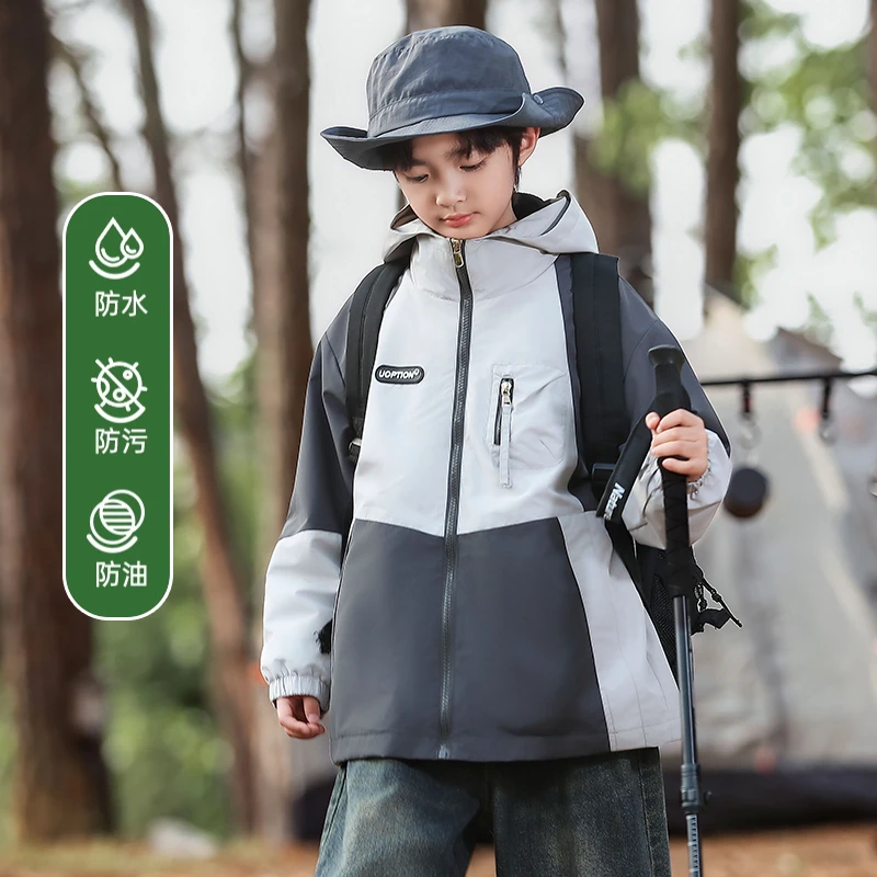 春秋冬季透气男运动风冲锋衣加绒冲锋衣童装防风森系儿童保暖外套