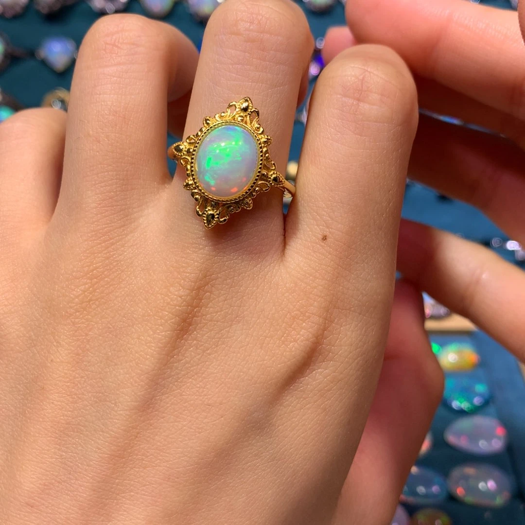 左***伊欧泊银S925镀金镶嵌戒指裸石镶嵌