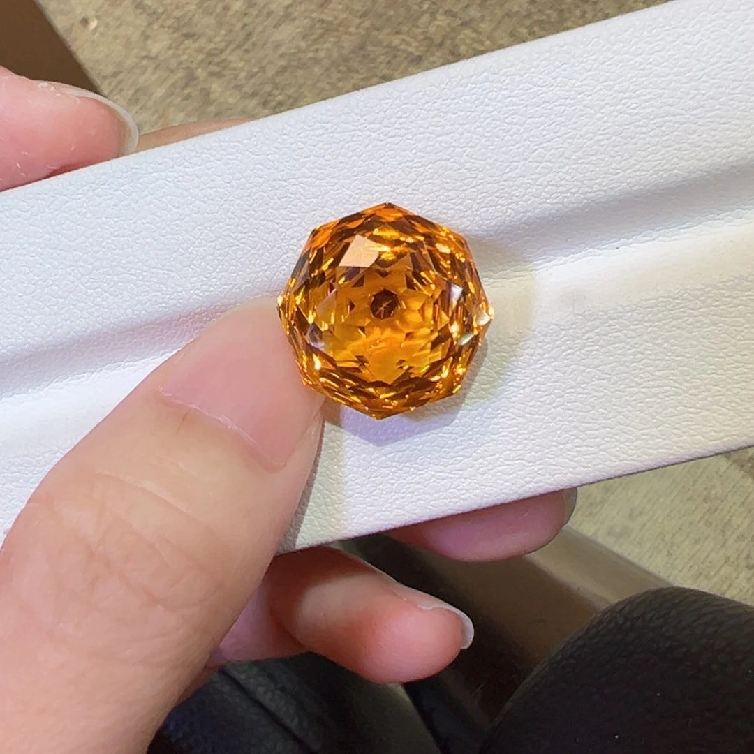 未镶嵌珠宝半成品黄晶15.8ct玫瑰切