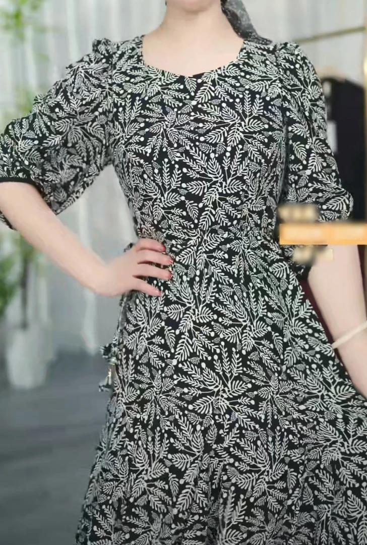 GL27057   轻薄透气清凉感中长裙休闲黑色连衣裙时尚