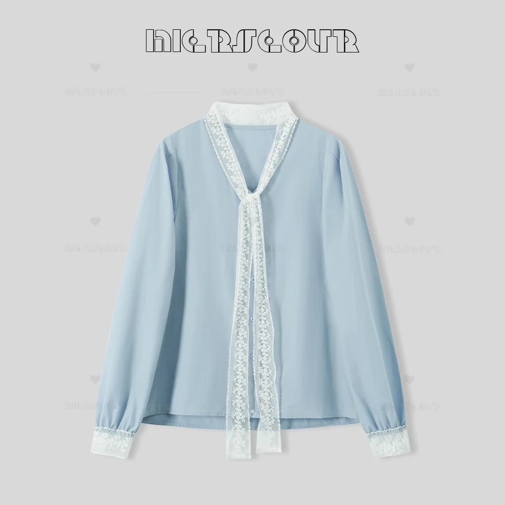 新款简约绑带蕾丝衬衫上衣1669