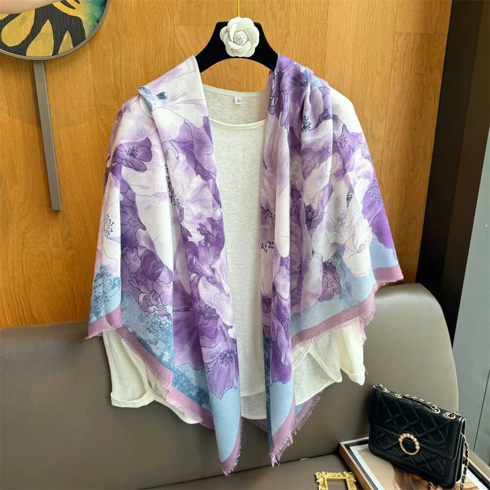 culv 紫色夏季新款空调房外搭披肩女防晒130大方巾春秋高档薄围巾