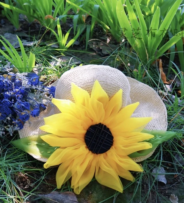 【LZ定制】纯手工拉菲草编织太阳花草帽