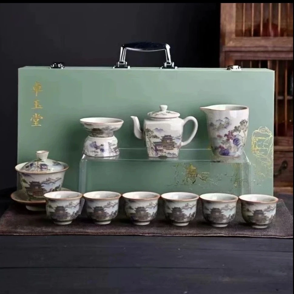 A 74景秀山河汝窑高端功夫茶具礼盒装