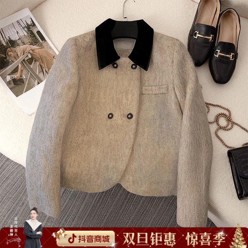 丝柏舍2025绵羊毛冬装新款女时尚翻领长袖小香风短外套S34B2543A