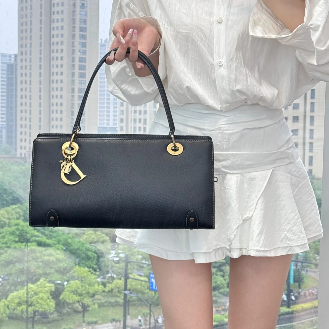 95新 DIOR/迪奥 dior黑金横版戴妃手提包