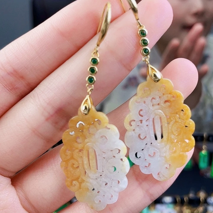 翡翠耳饰银S925镶嵌饰品