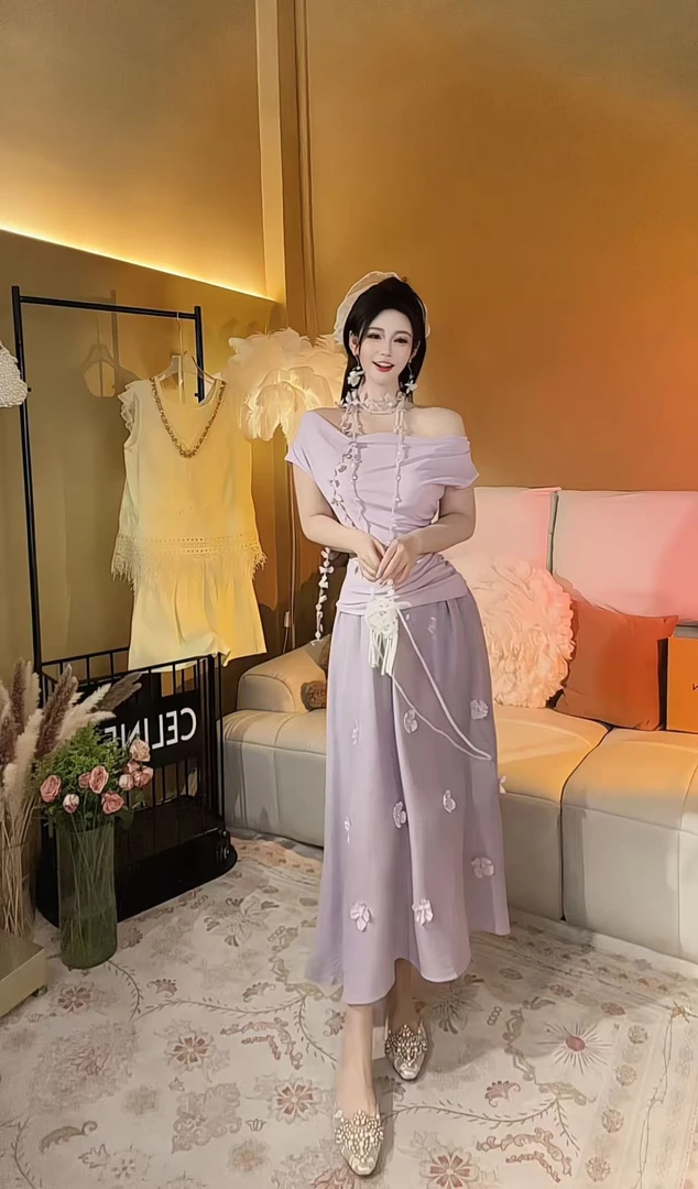 [崔]A0115度假风气质名媛慵懒百搭时尚显瘦纯色套装夏季短袖