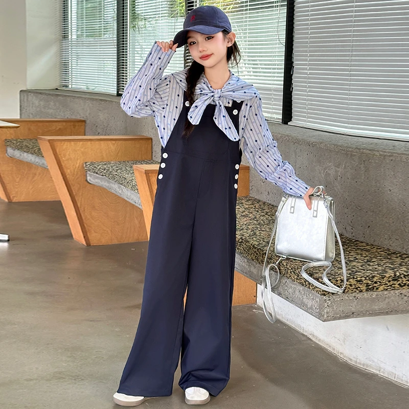 女童裤子儿童春秋新款衬衫2025时尚中大童宽松百搭背带裤休闲长裤