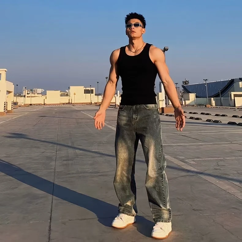 labzaa夏季美式纯色运动背心男潮牌简约百搭休闲紧身坎肩无袖上衣