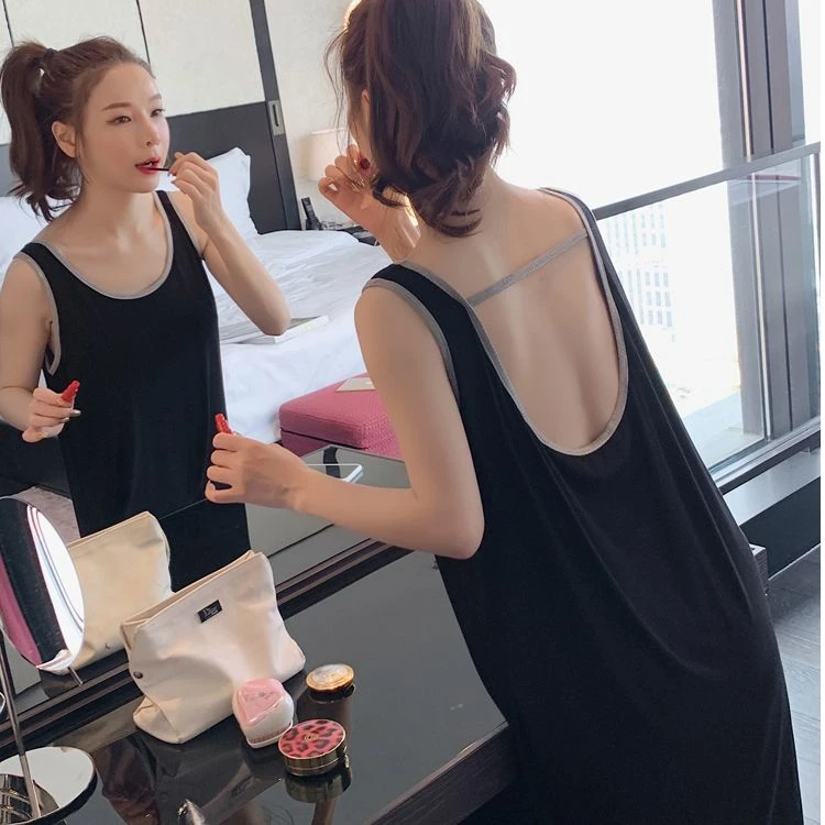 爆款莫代尔夏季背心性感时尚无袖露背吊带新款睡裙宽松大码睡衣女