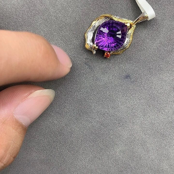 水晶银S925镀金镶嵌吊坠(不含链)