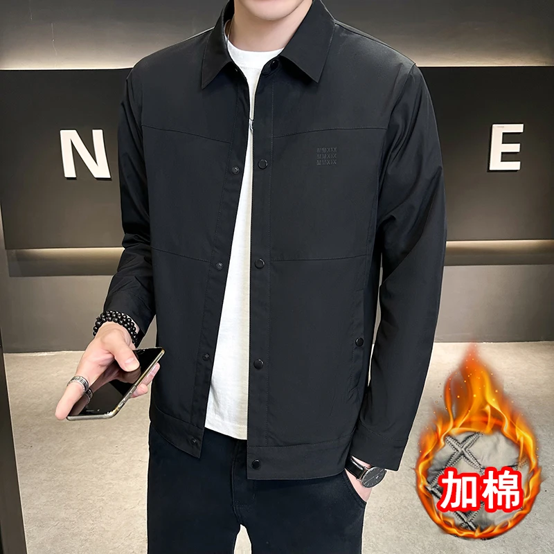 翻领男士夹克外套秋冬季2025新款休闲百搭茄克衫男款上衣纯色