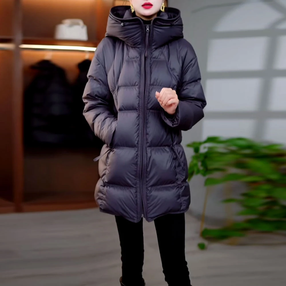 云朵泡芙感连帽羽绒服2025冬季女士新款修身时尚洋气加厚保暖外套