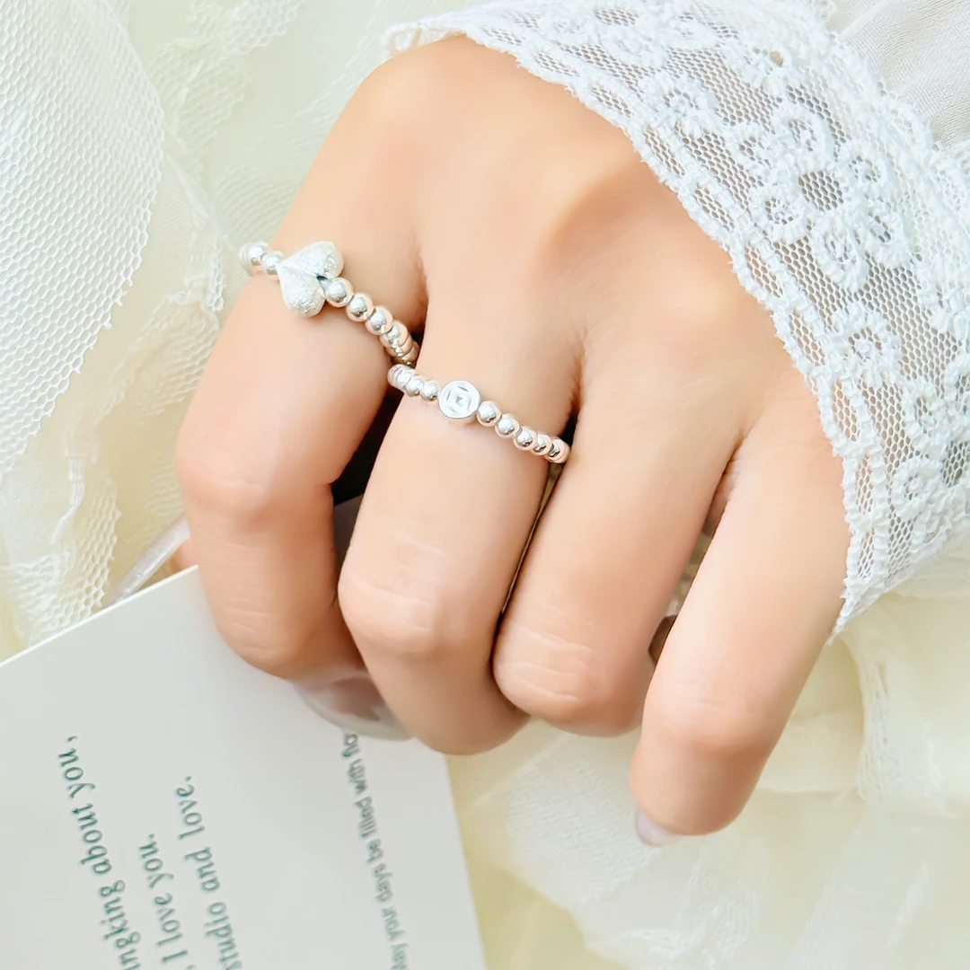 足银戒指 足银999轻奢光面铜钱戒指