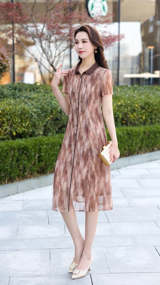 2232夏季时尚气质国风收腰显瘦翻领连衣裙