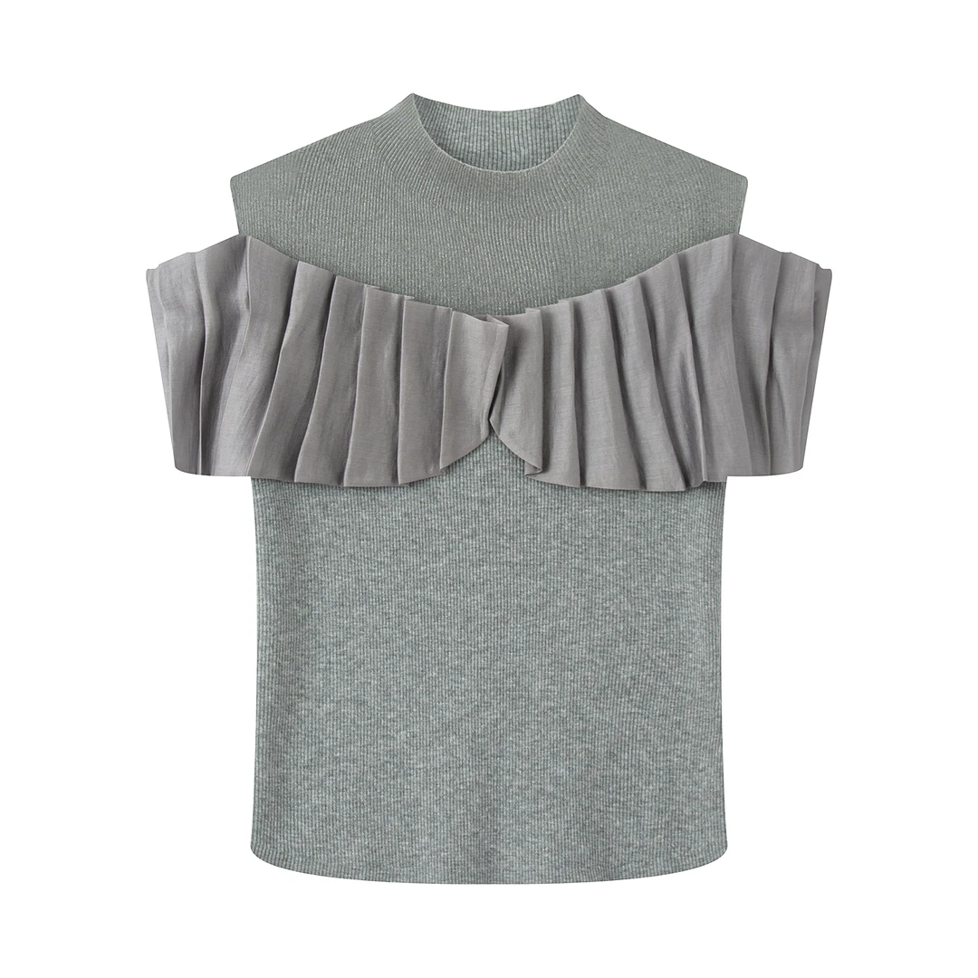 3306迪家2025女装夏季新款露肩荷叶边冰丝洋气干练气场女装针织衫