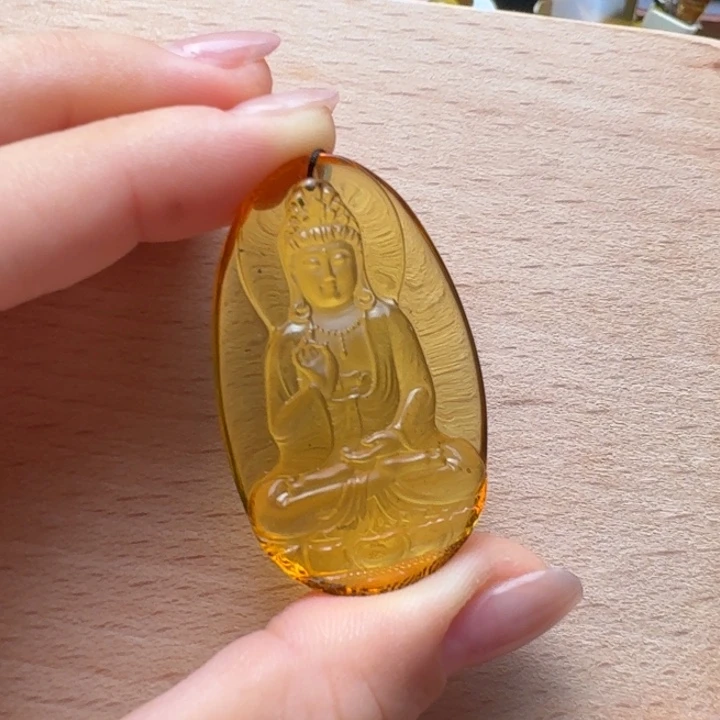 琥珀未镶嵌珠宝奇石红茶观音吊坠