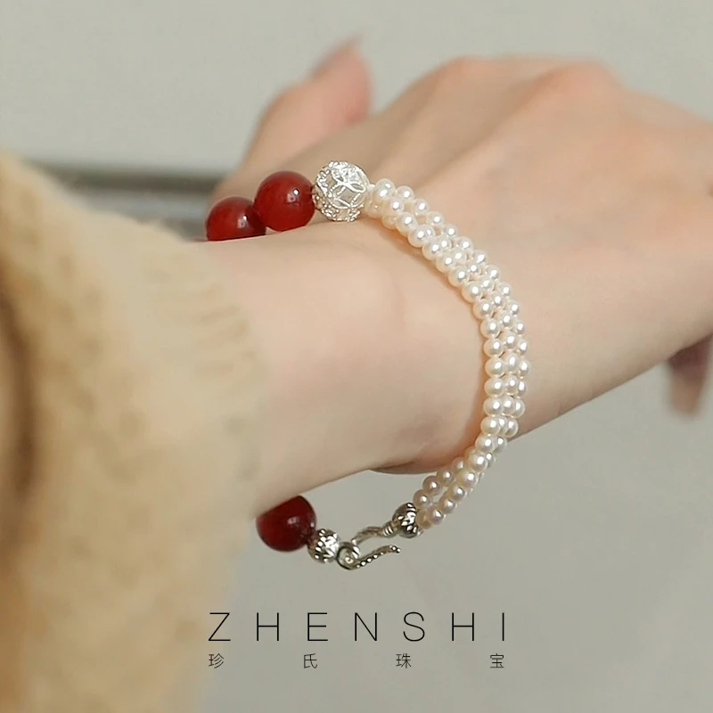 珍氏珠宝 天然淡水baby珍珠手链女款 新中式玛瑙气质款手饰（元景）