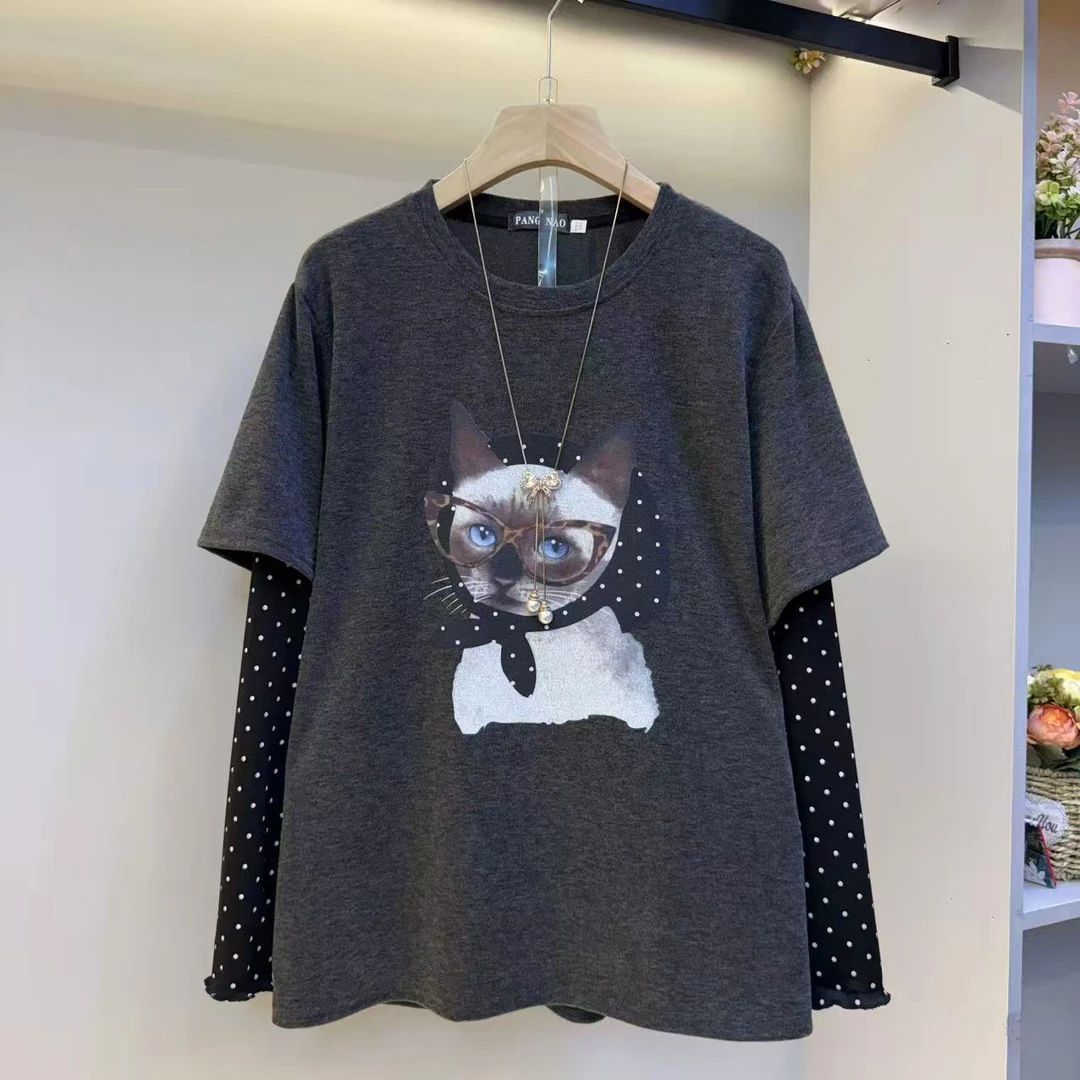 秋冬新款宽松百搭显瘦印花长袖T恤女内搭上衣