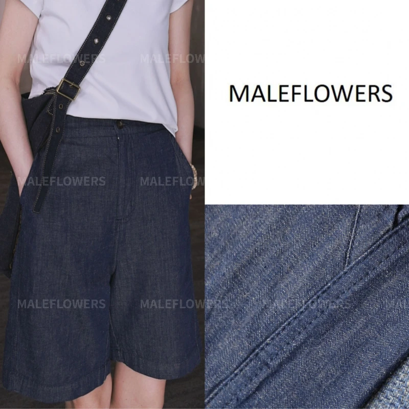 东倪原创亚麻棉牛仔色短裤春夏季新款简约休闲裤女 85B88178