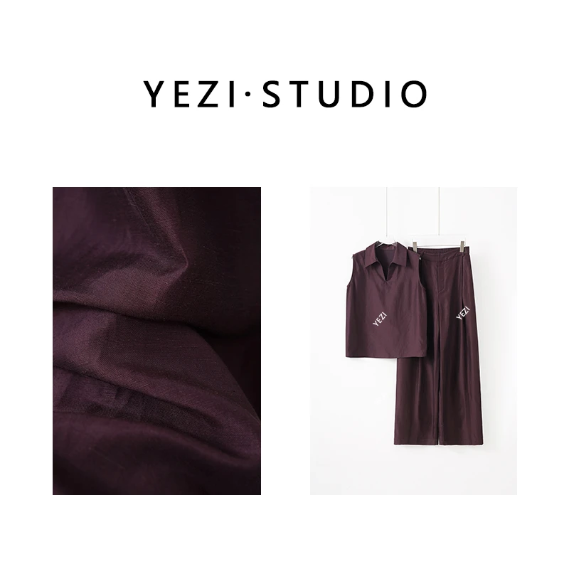 套装【紫气东来】醋酸亚麻高级感松弛感无袖V领衬衫阔腿裤25239054