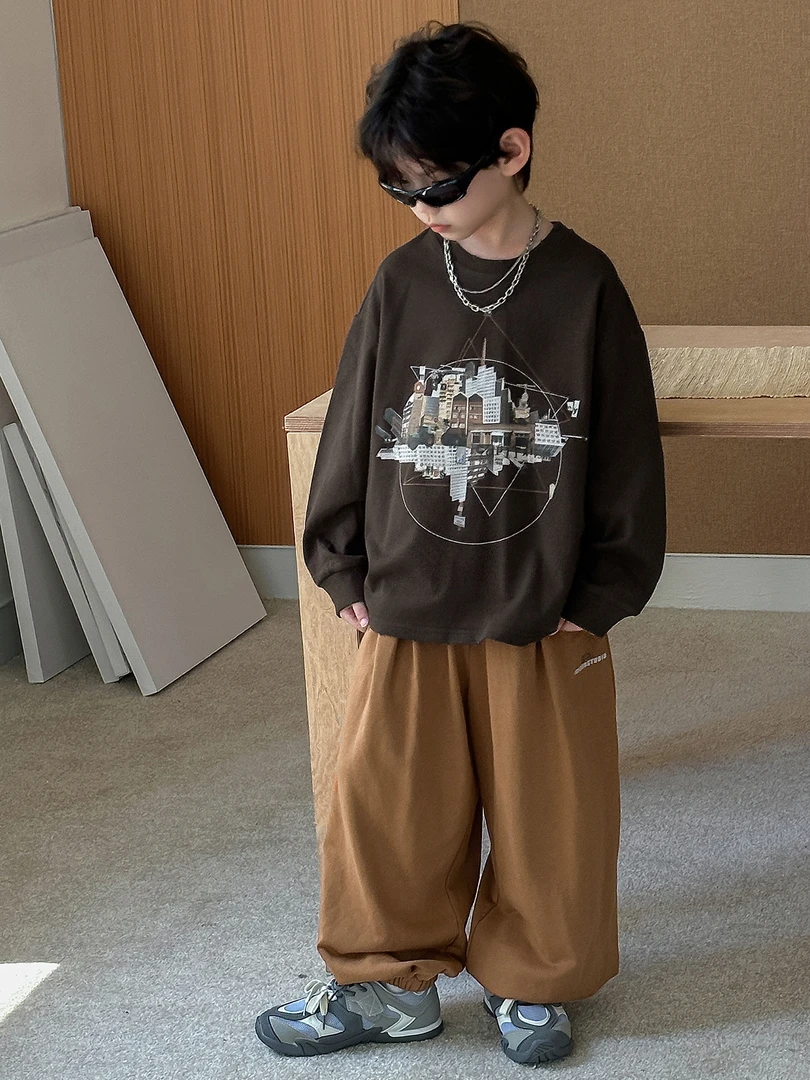 2025秋季男童裤子儿童韩版新款针织童装长裤运动简潮阔腿宽松5549