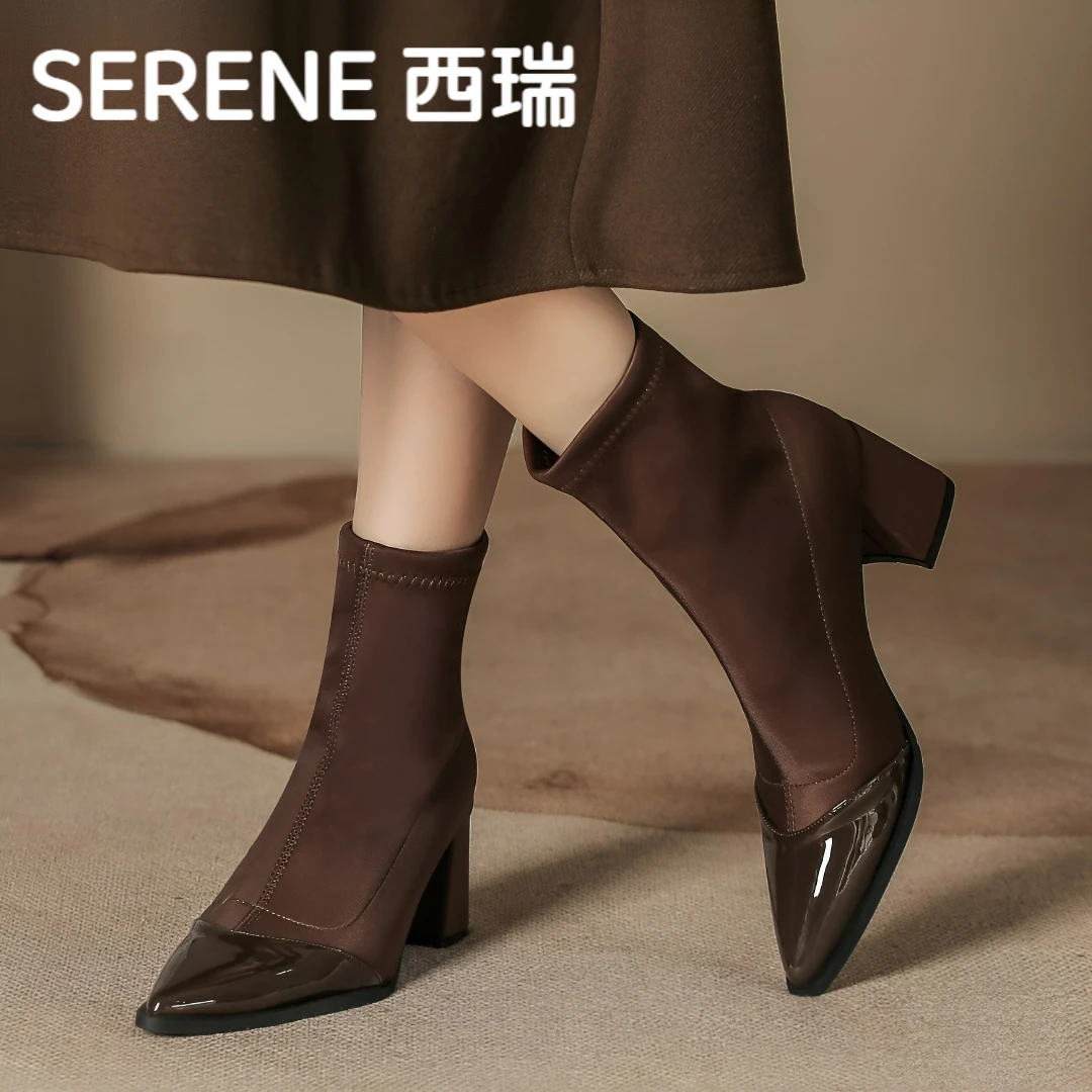 西瑞秋冬尖头高跟短靴穿搭明星同款鞋女款靴子女款爆款2025新款