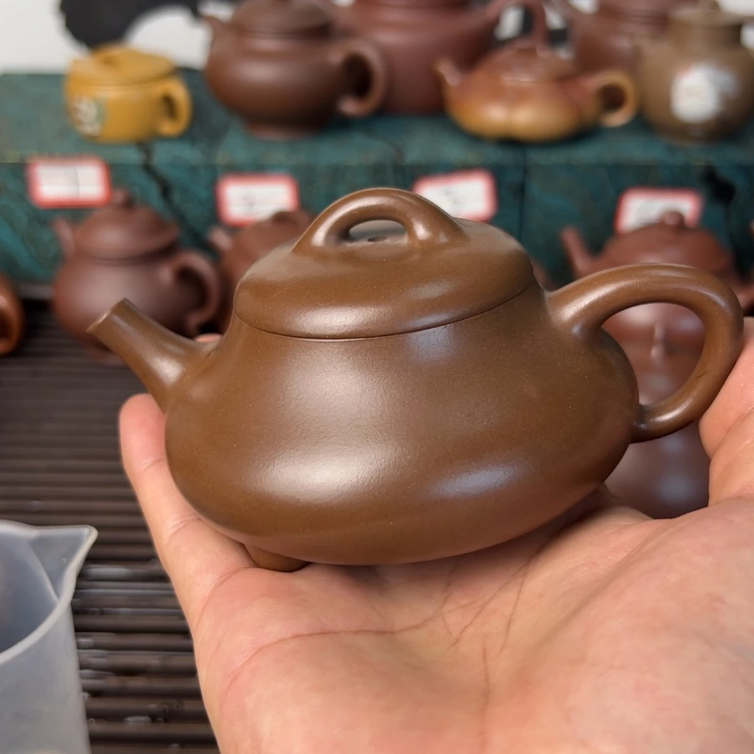 一***倒紫砂茶壶半手工石瓢