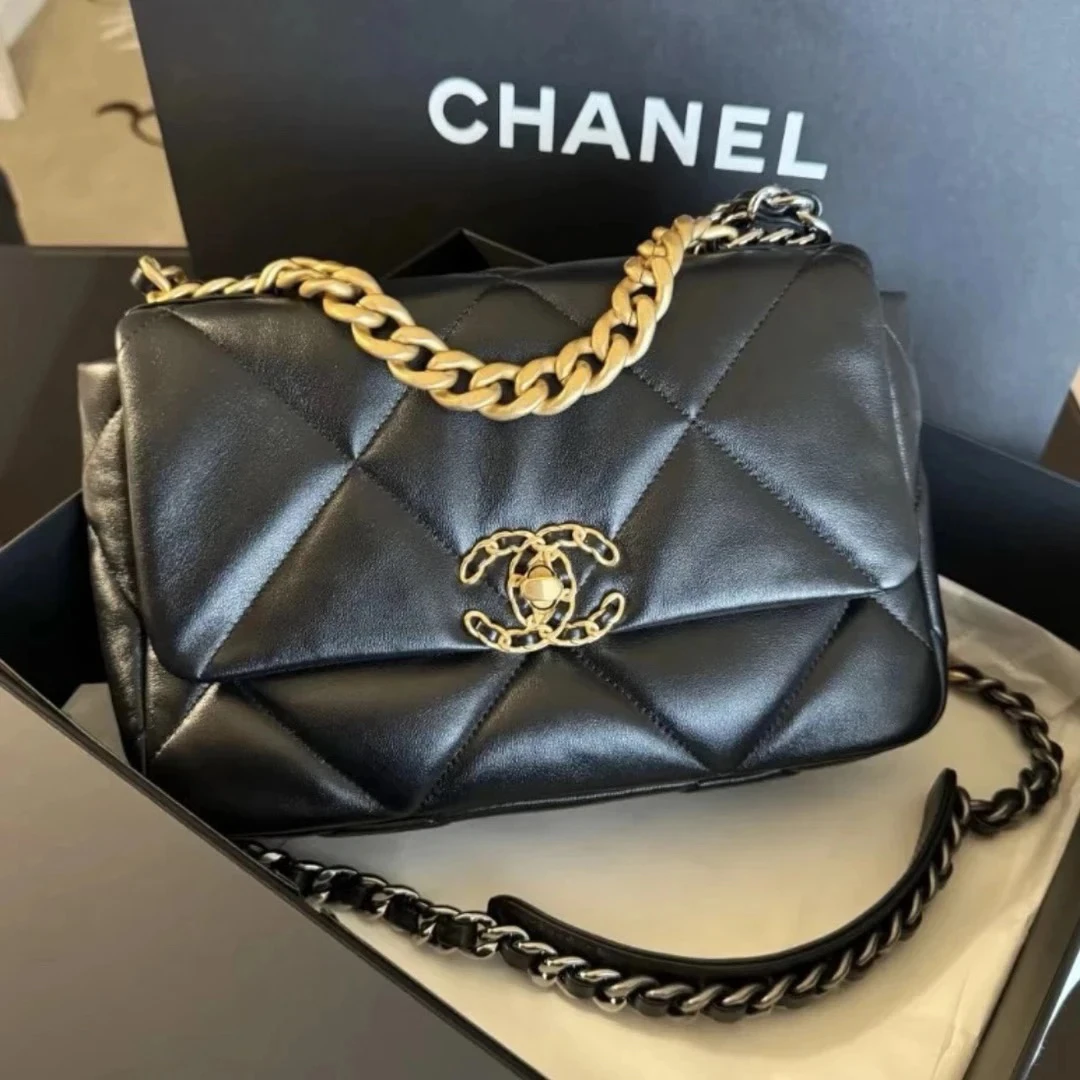 未使用 Chanel/香奈儿 黑金19bag小号 芯片款 链条斜挎包