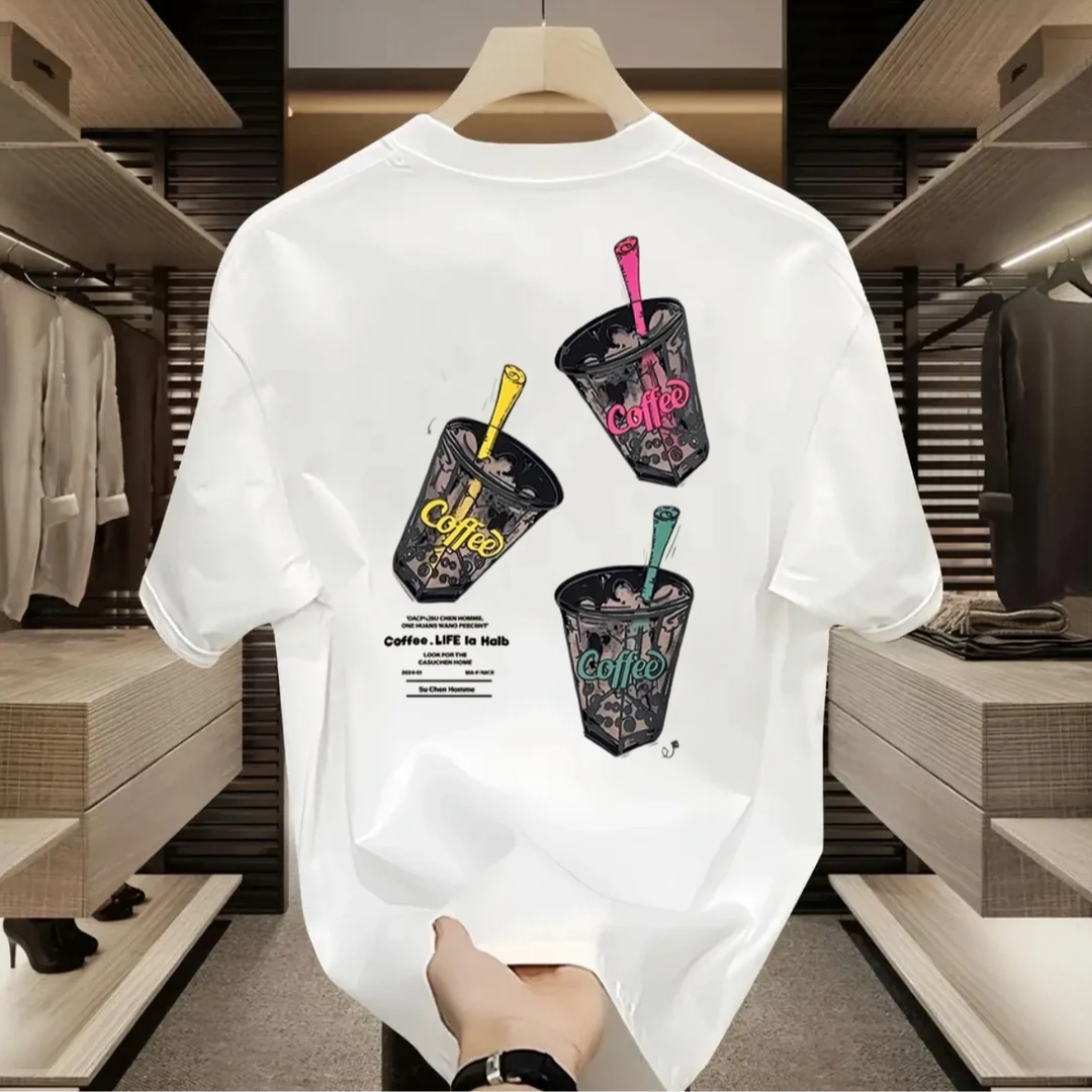 t恤男休闲纯棉短袖夏季印花男士网红男装个性修身上衣服ins半截袖