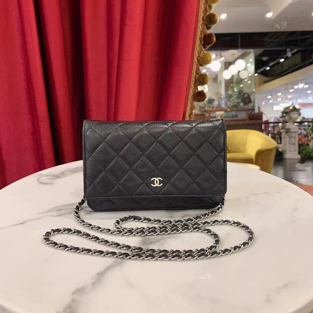 95新 Chanel/香奈儿 发财woc黑银荔枝牛皮芯片款/65565398