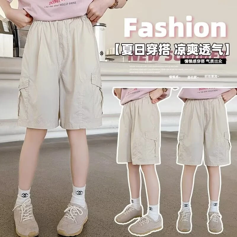 女童工装短裤外穿夏季薄款速干裤子夏装中裤2025新款中大童五分裤